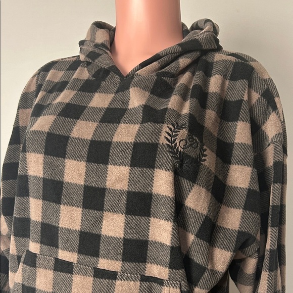 VICTORIA'S SECRET Hoodie Fleece Sleep Checkered Coffee Long Sleeve Size Medium - Picture 2 of 12